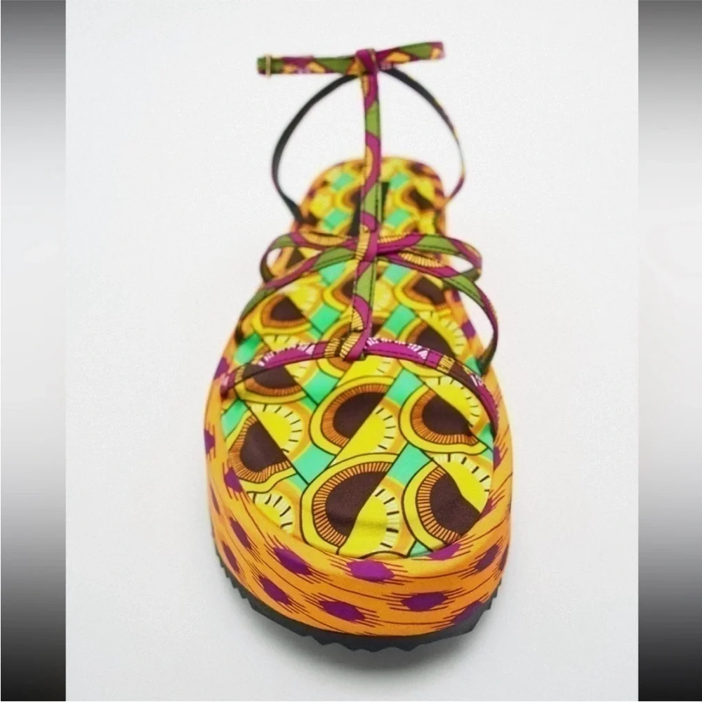 Zara Multicolor Patterned Platform Sandals (Green, Yellow, Orange, Purple)